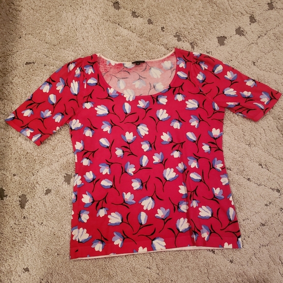 Talbots Red Floral Puff Sleeve Sweater Top Size Small - Picture 3 of 8